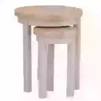 Compact Round Nest of Two Tables Grey or White Painted Finish and Washed Oak Top